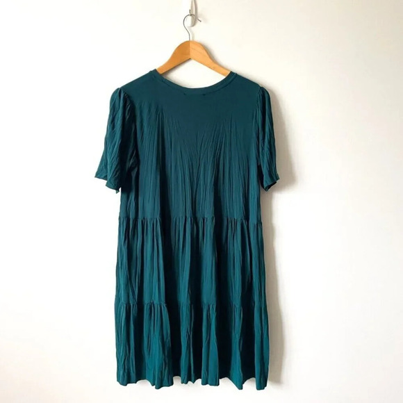 Zara Wrinkle Look Babydoll  Tiered Dress Teal Size Small - Picture 4 of 6
